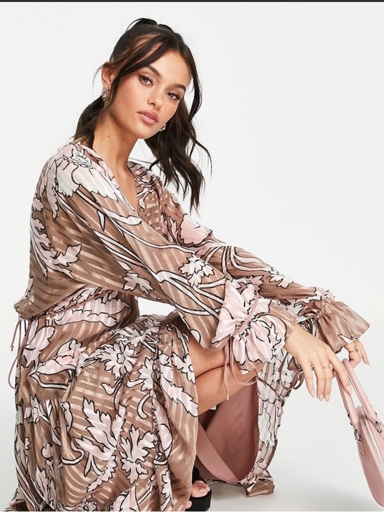 ASOS Dresses & Skirts - ASOS Pink and Brown Floral Midi Dress Size 14